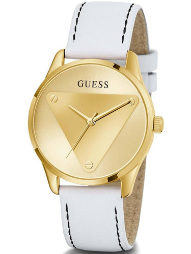 Guess Damen Armbanduhr Emblem 36 mm Ikonisches Dreieckslogo auf dem Zifferblatt Armband Leder GW0399L1
